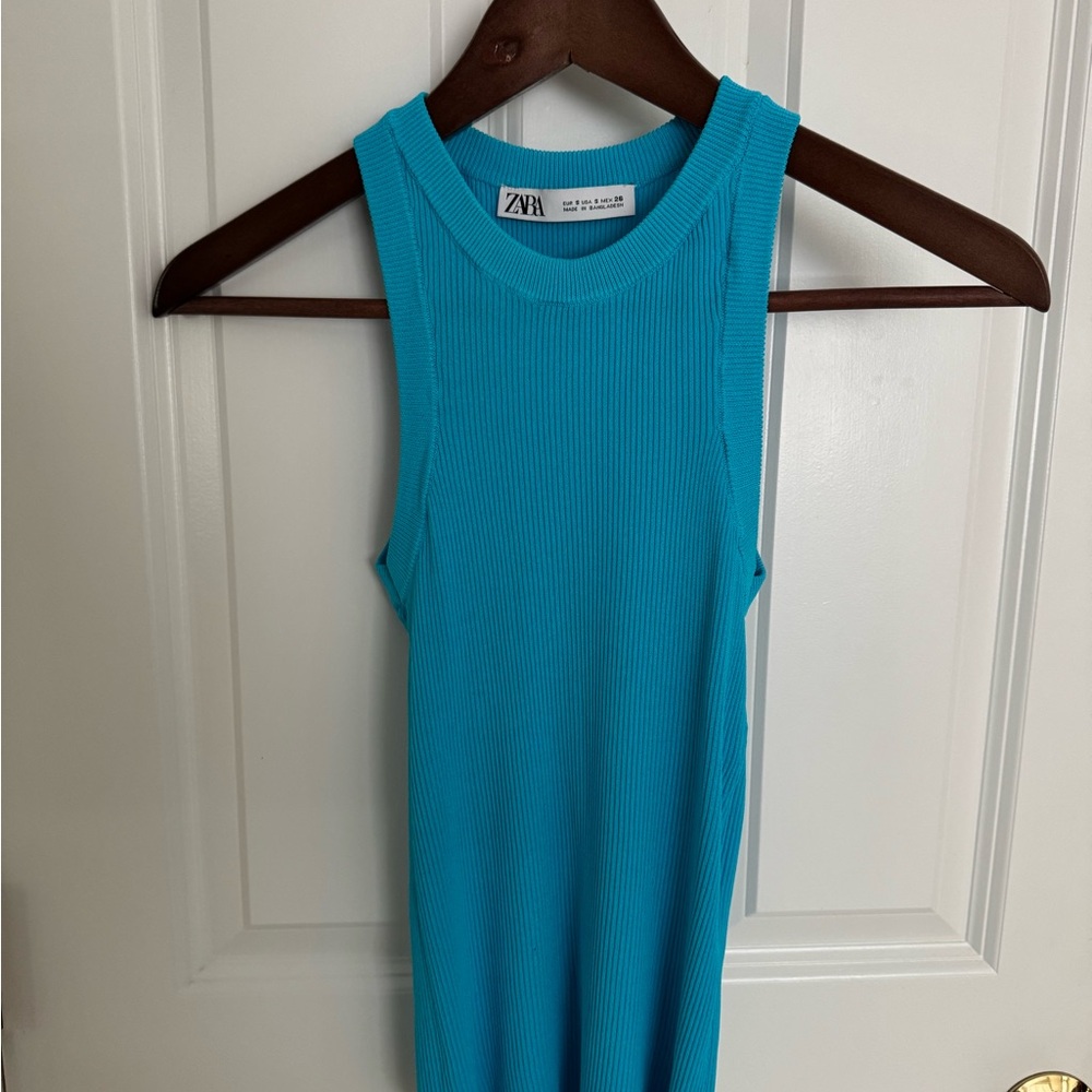 Zara Blue Ribbed Tank Top NWOT